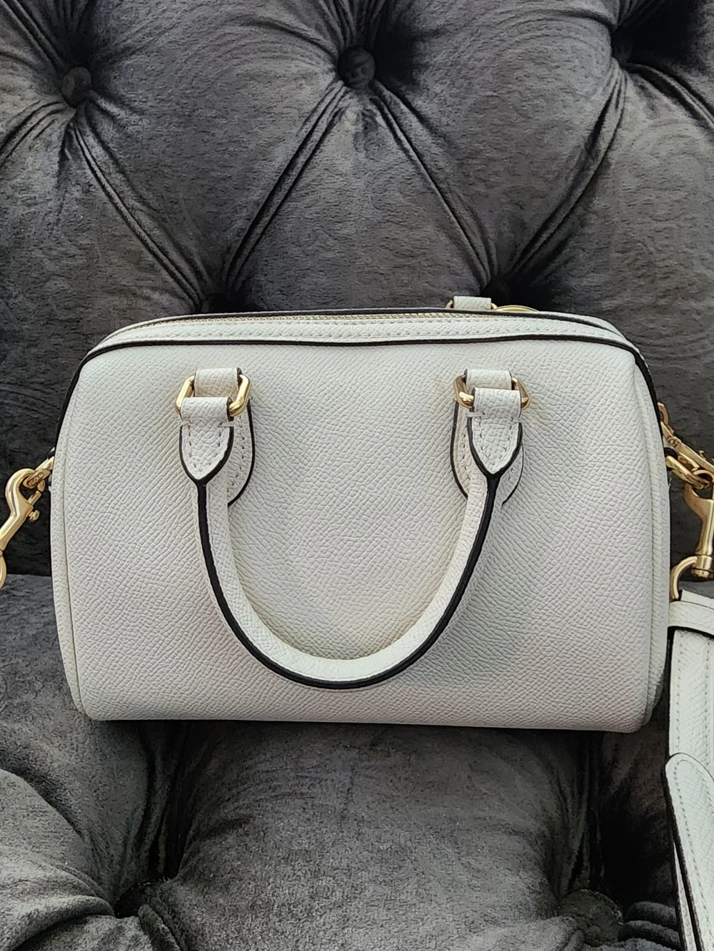 Coach Pebbled Leather Mini Boston Satchel in White - Picture 2 of 9